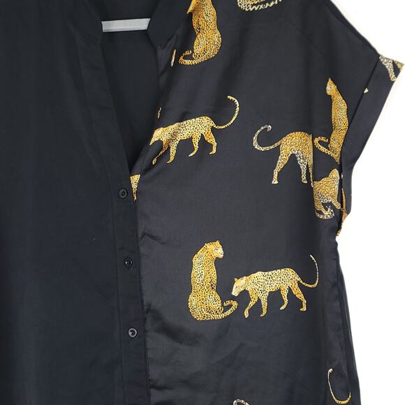 Emory Rose Leopard Print Short Sleeve Button Down Top, Size XLarge - Picture 4 of 8